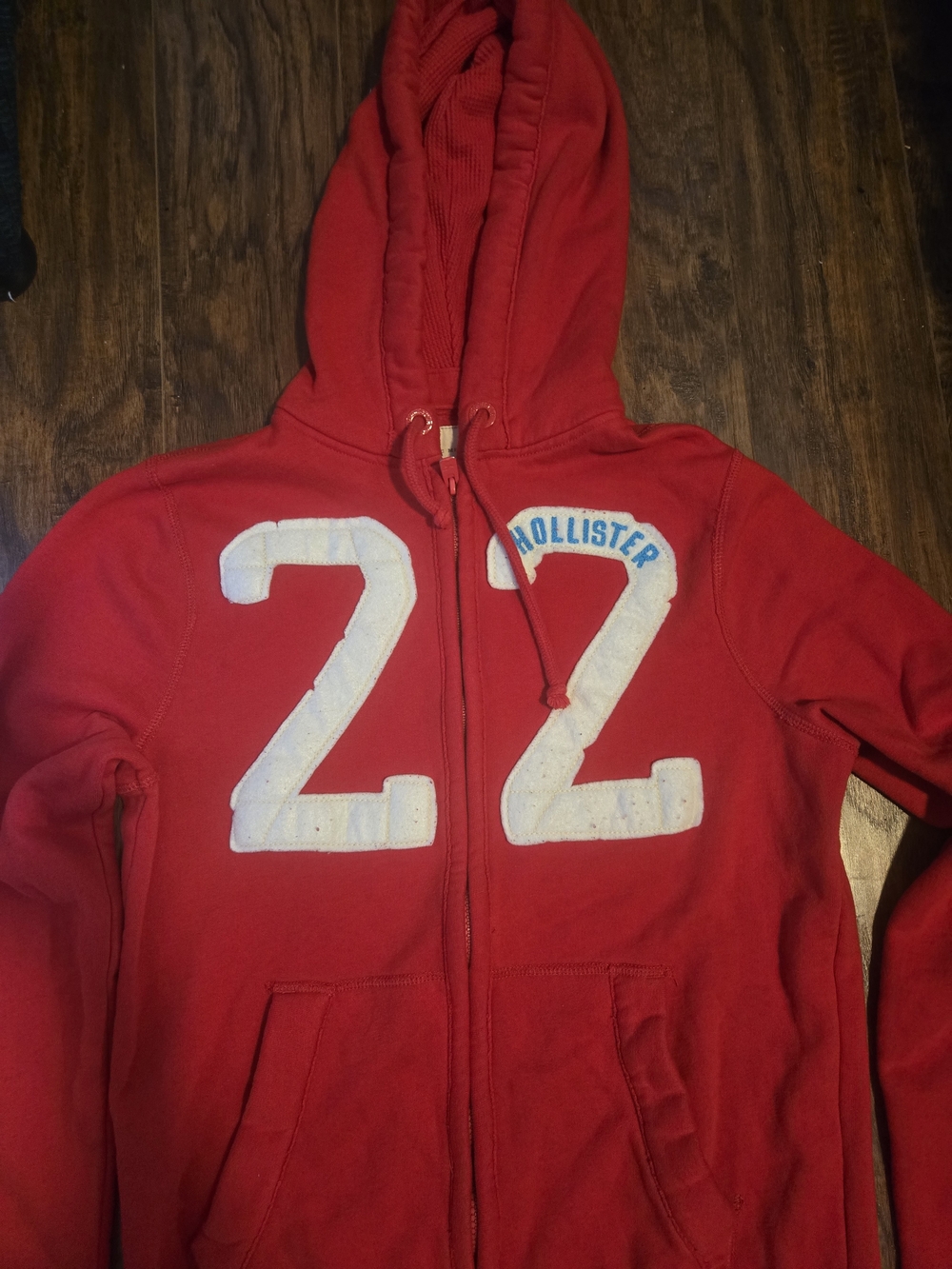 Hollister Red Zip-Up Hoodie with White '22' - Picture 2 of 6